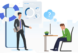 Businessman helping colleague with computer problem