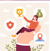 Person with laptop supported by icons