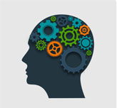 Human head silhouette with colorful gears