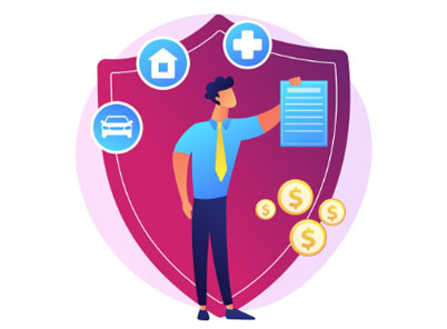 Insurance protection with shield and icons