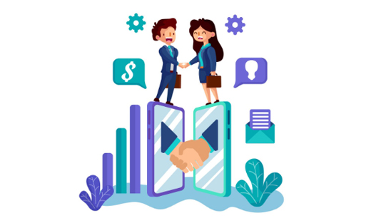 Digital business partnership illustration