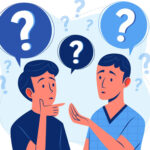 Two men talking with question marks overhead.